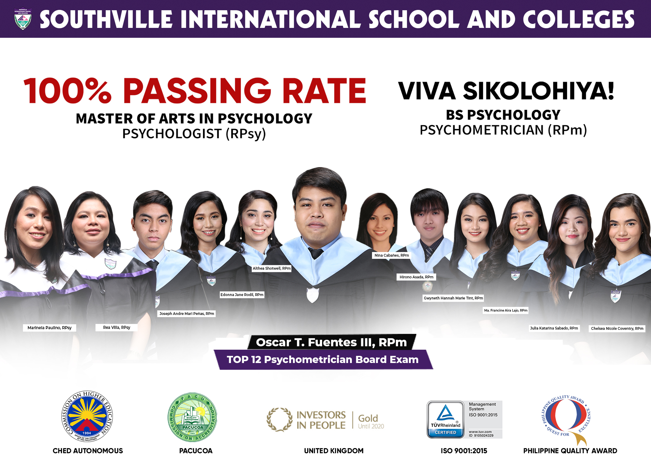 Southville MA Psychology Pioneer Graduates Bag 100% Passing Rate in Boards